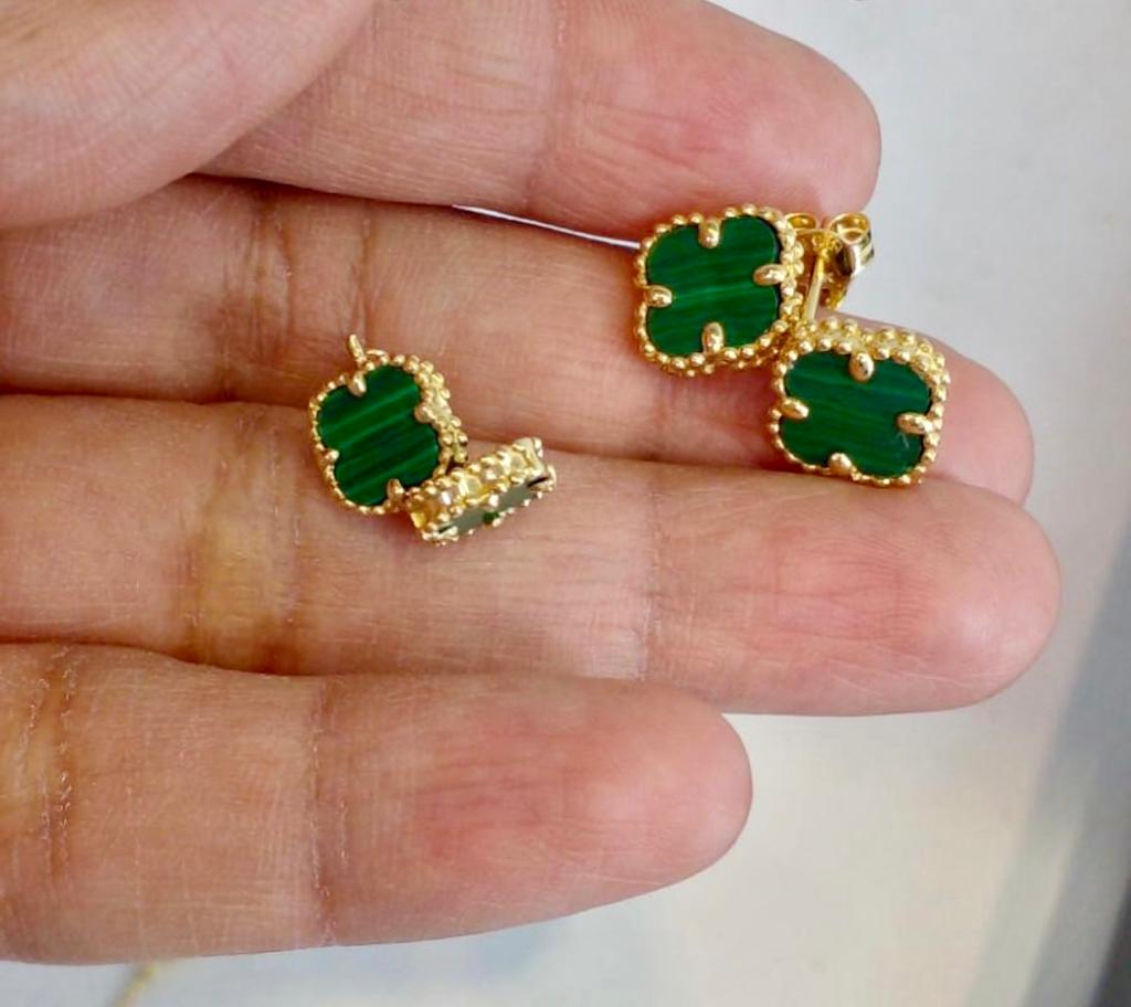 Aretes de Oro Malaquita - Verde