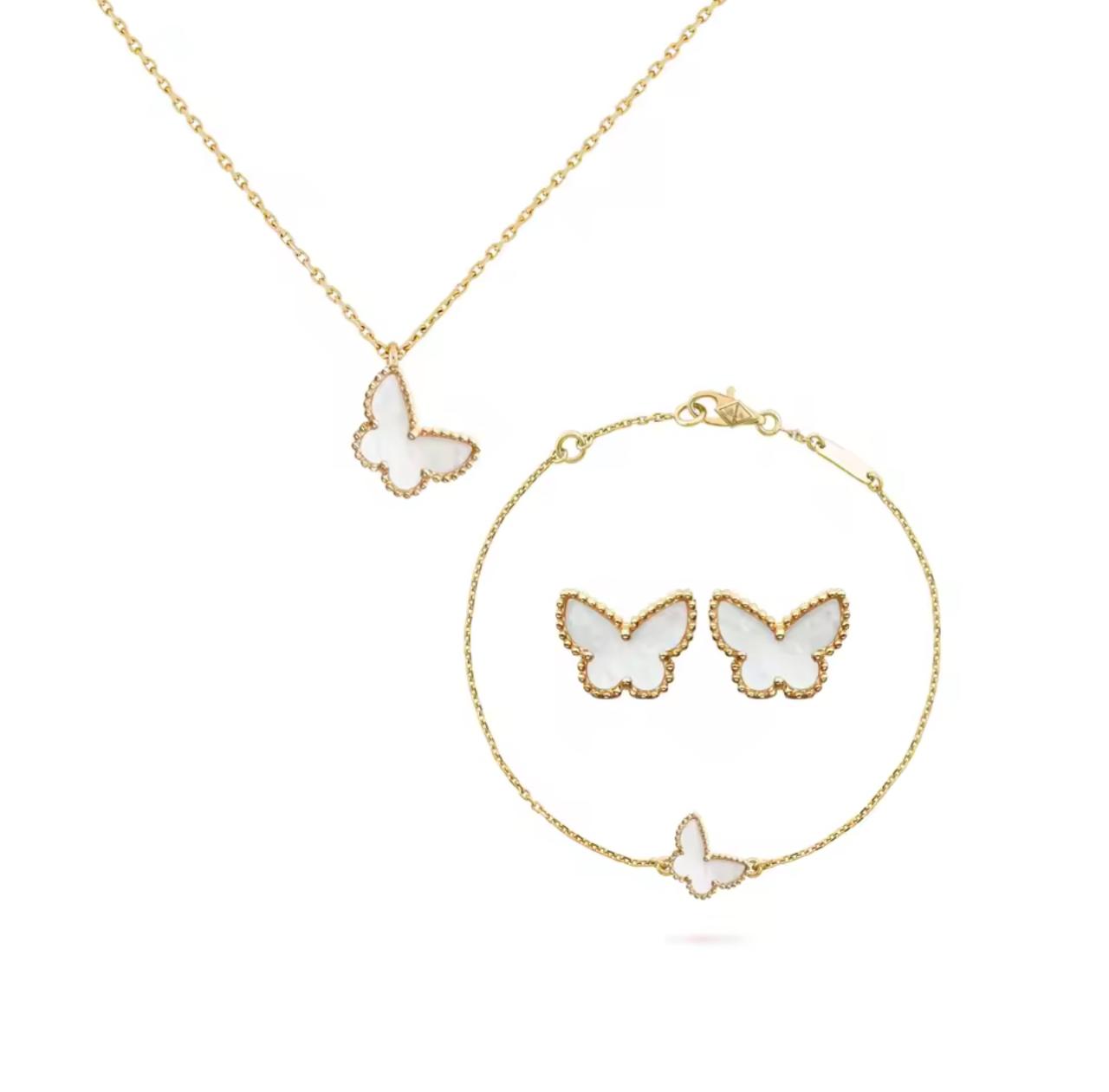 Set mariposa madre perla en plata 925 Gold