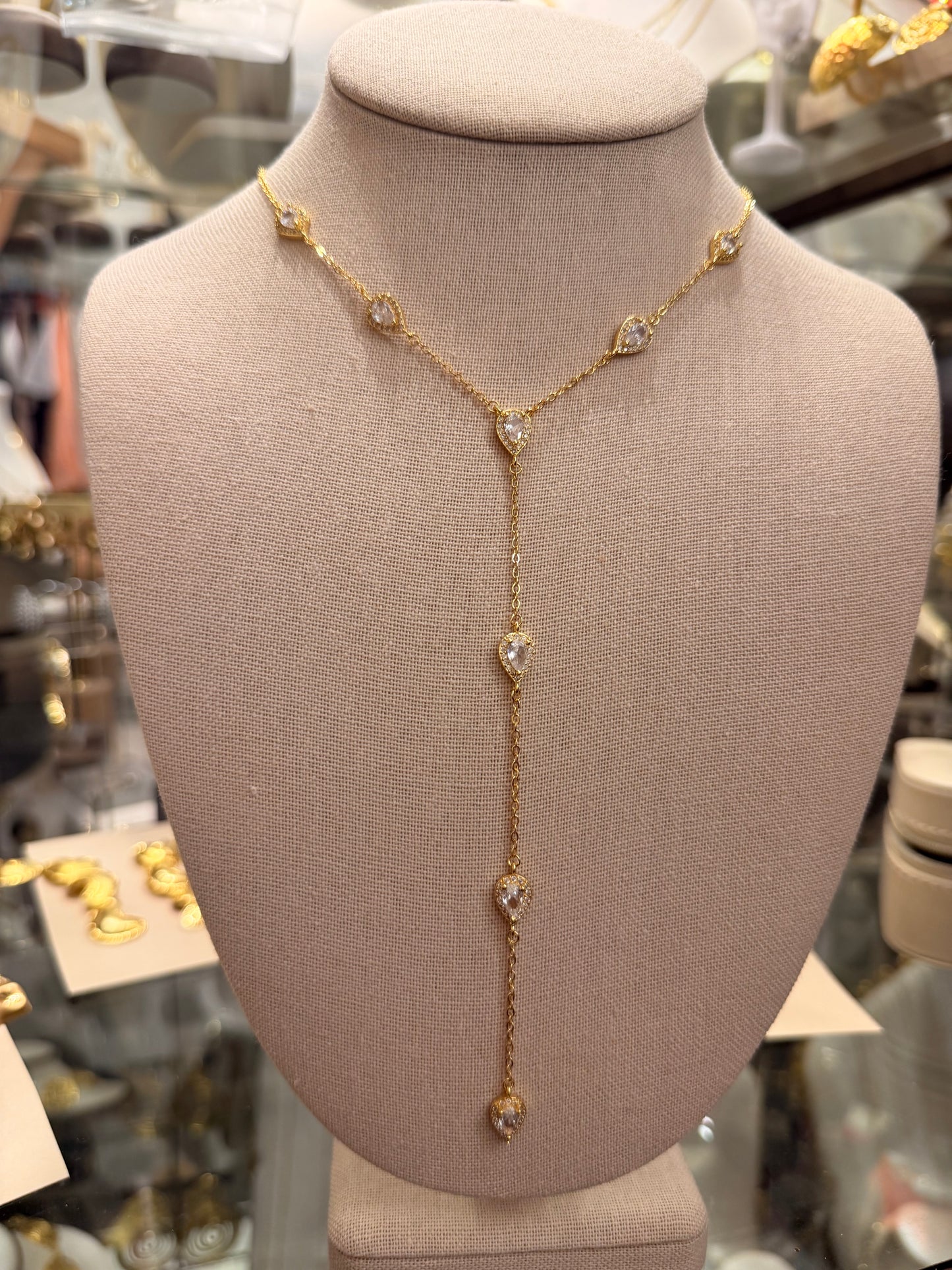 Lariat con cristales transparentes Gold