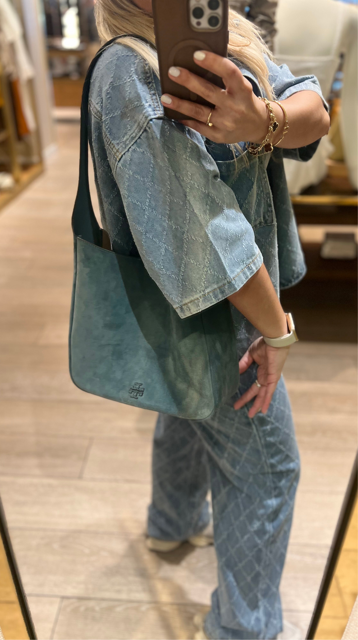 Bolso Tory Burch Shoulder Bag gamusa color azul lavado