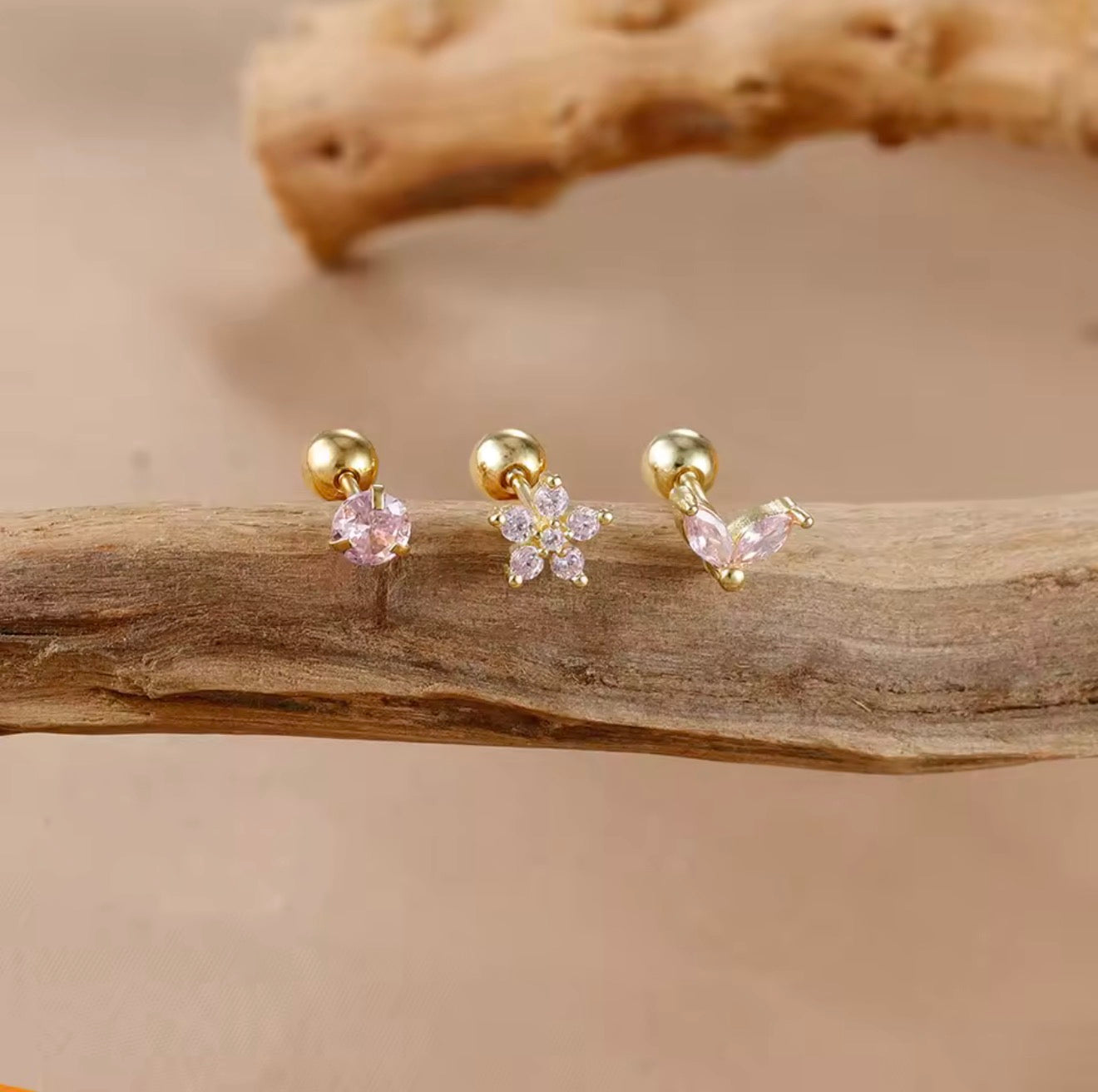 Set de aretes rodinados y Cz Pink