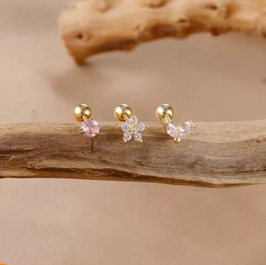 Set de aretes rodinados y Cz Pink