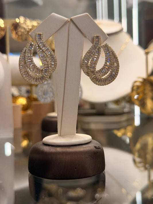 Aretes de baguetes y cristales rodinado Gold
