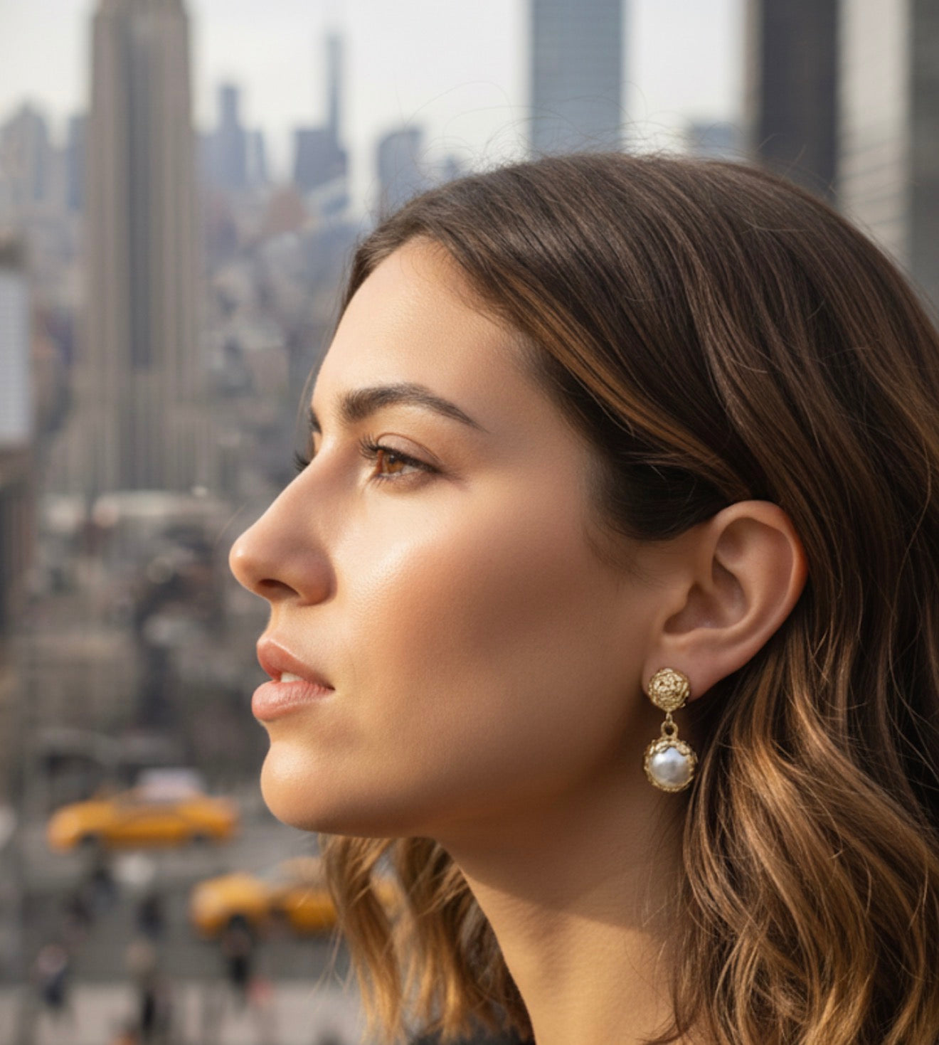 Aretes colgantes rodinados y perlas oro Golffield