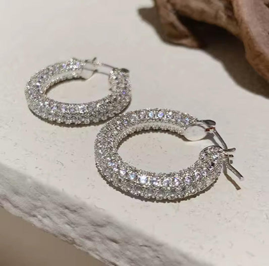 Argollas silver con Cz rodinadas