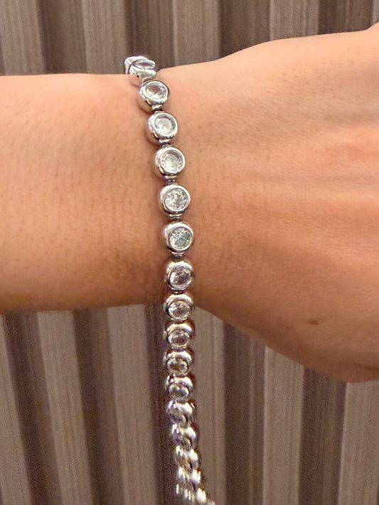 Tennis rodinada silver con Cz redondos