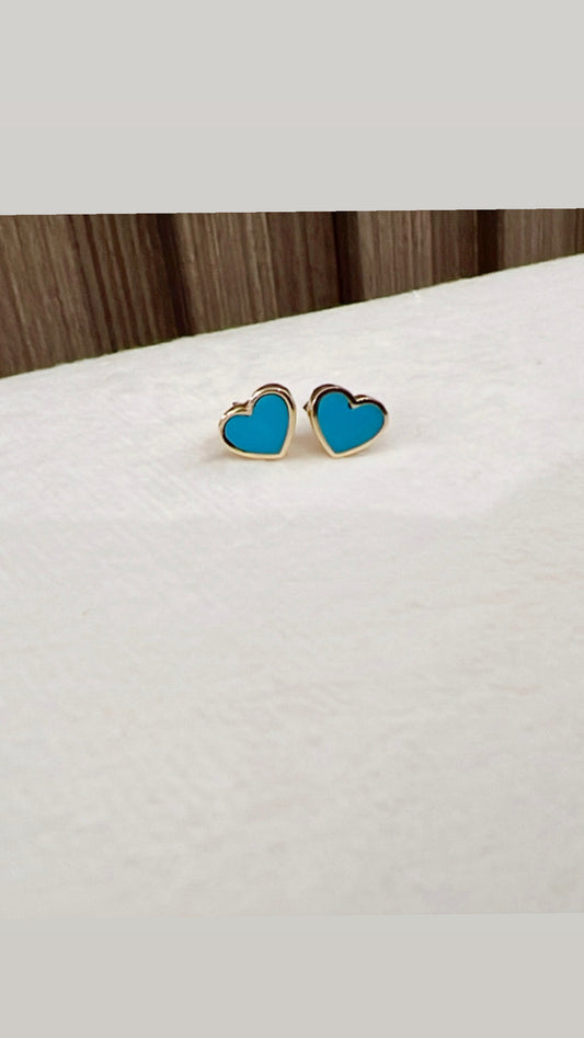 Aretes Corazón Turquesa en Oro 18K