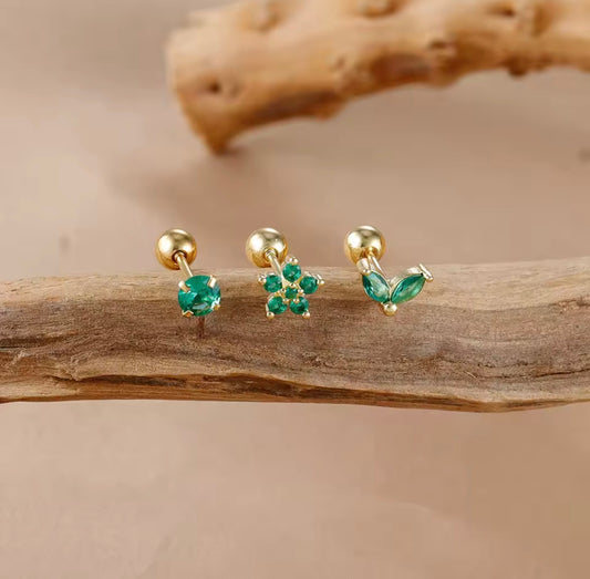Set aretes rodinados y Cz green