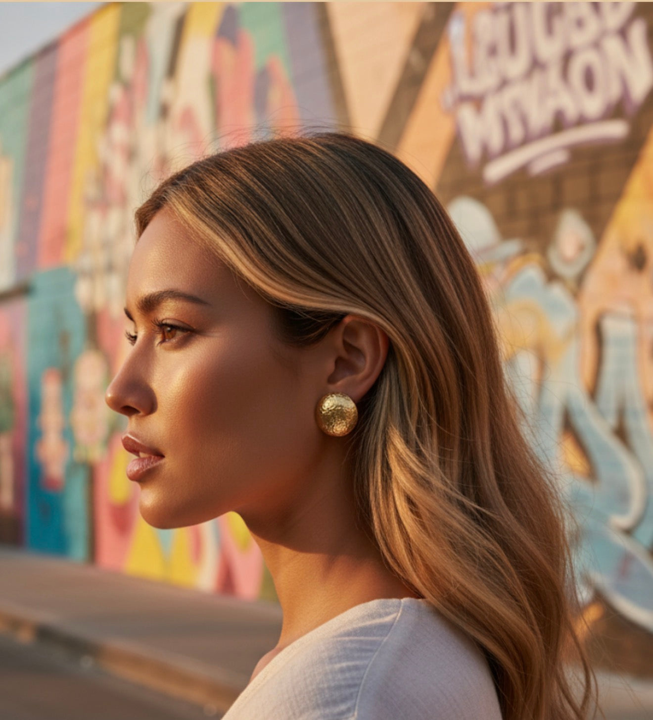 Aretes redondos con diseño rodinados oro Golffield