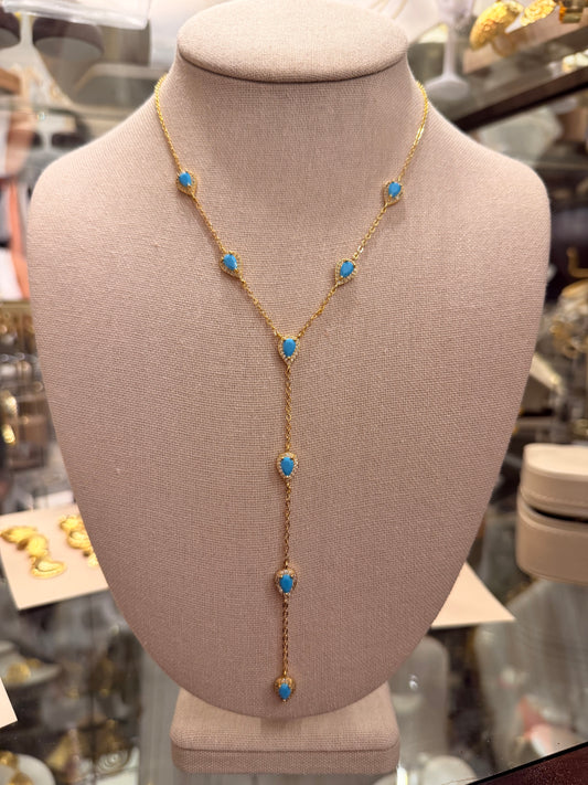 Collar Lariat con turquesas y circonias Gold