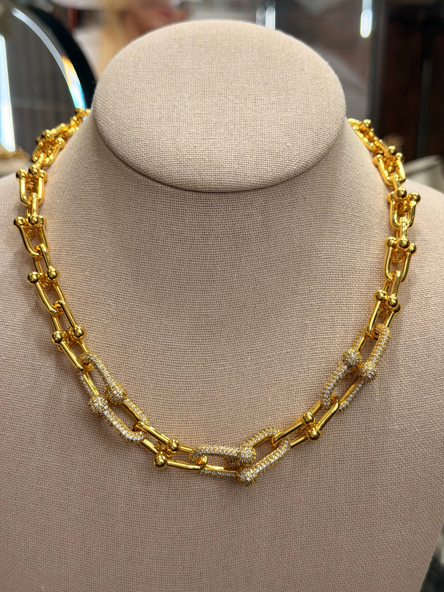 Set gargantilla y pulsera cadenas eslabones con circonias rodinado