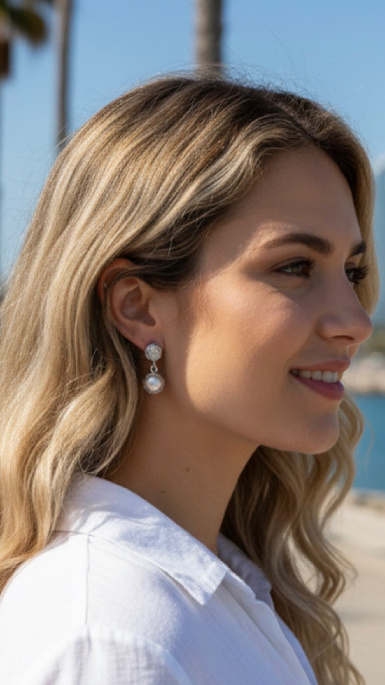 Aretes colgantes silver con perlas rodinado oro Golffield