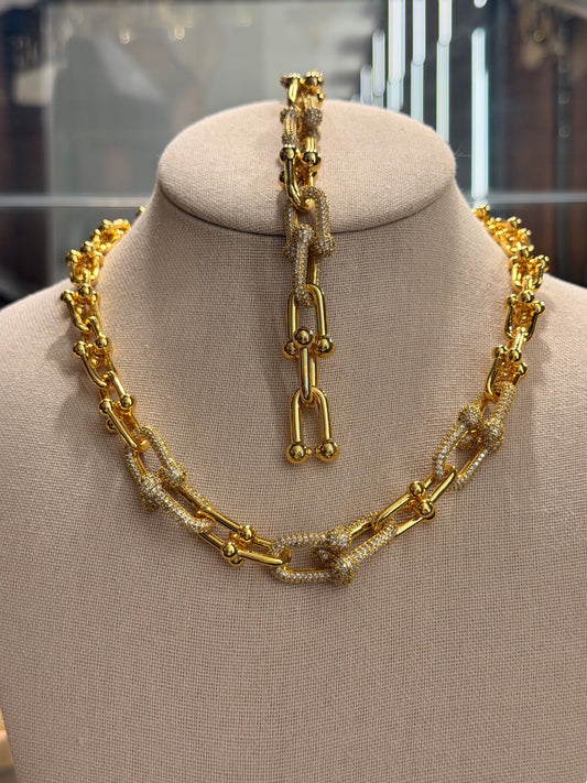 Set gargantilla y pulsera cadenas eslabones con circonias rodinado