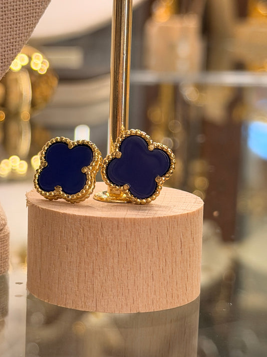 Aretes de flor Blue Gold rodinados