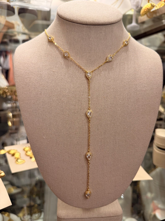 Lariat con cristales transparentes Gold