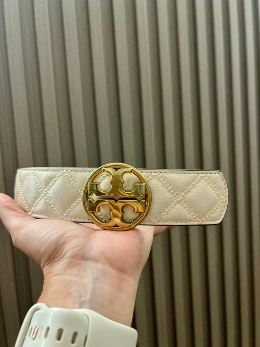 Cinturón Tory caki Burch Logo Gold