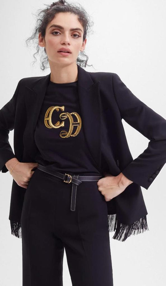 T-Shirt de Dama Carolina Herrera Black Logo CH Gold